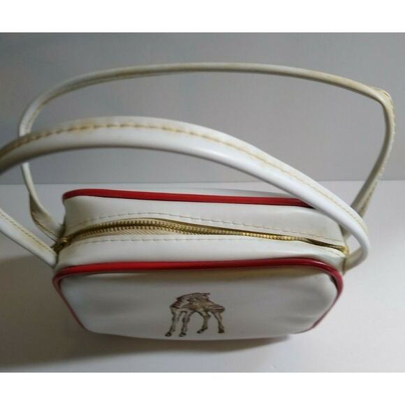Childs Zebra Handbag Vinyl Strap Purse Bag Vintage NOS White Red Retro Fashion - Picture 9 of 10